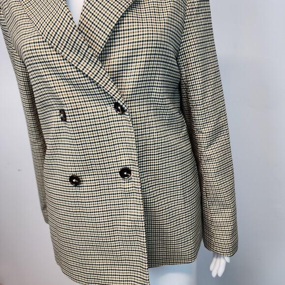 Mod Ref Checkered Blazer Lady Jacket Size S Beige Double Breast Boxy Academia - Picture 3 of 16
